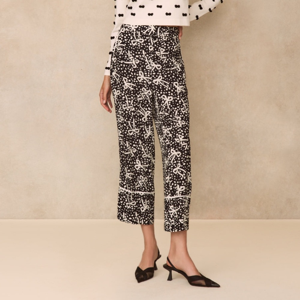 Pearl by Lela Rose Crepe Bow Pants Wide Leg Cropped Size 6